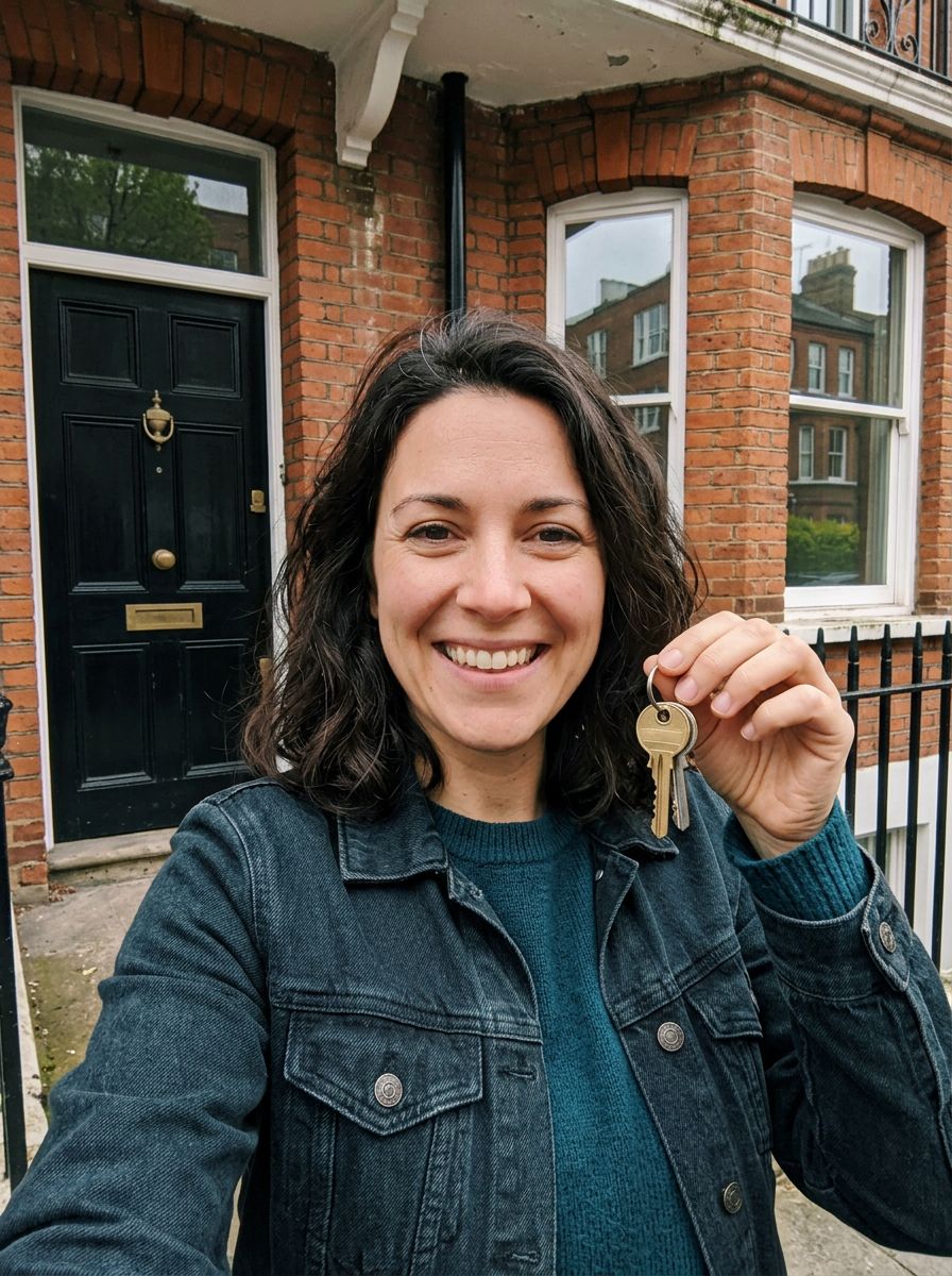 Amelia holding the keys to her new home