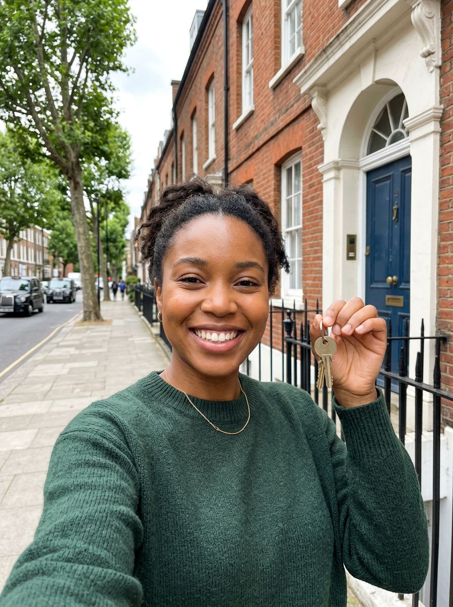 Ila holding the keys to her new home
